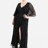 Maya Black Fully Embellished Faux Wrap Maxi Dress