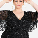 Maya Black Fully Embellished Faux Wrap Maxi Dress