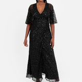 Maya Black Fully Embellished Faux Wrap Maxi Dress