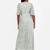 Maya Sage Green Fully Embellished Faux Wrap Maxi Dress