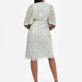 Maya Sage Green Fully Embellished Faux Wrap Midi Dress