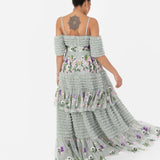 Maya Sage Green Floral Embroidered Ruffle Maxi Dress