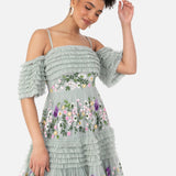 Maya Sage Green Floral Embroidered Ruffle Maxi Dress
