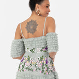 Maya Sage Green Floral Embroidered Ruffle Maxi Dress