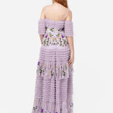 Maya Lilac Floral Embroidered Ruffle Maxi Dress