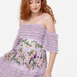 Maya Lilac Floral Embroidered Ruffle Maxi Dress