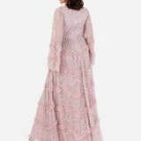 Maya Frosted Pink Fully Embellished Round Neckline Modest Maxi Dress