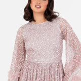 Maya Frosted Pink Fully Embellished Round Neckline Modest Maxi Dress