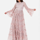 Maya Frosted Pink Fully Embellished Round Neckline Modest Maxi Dress