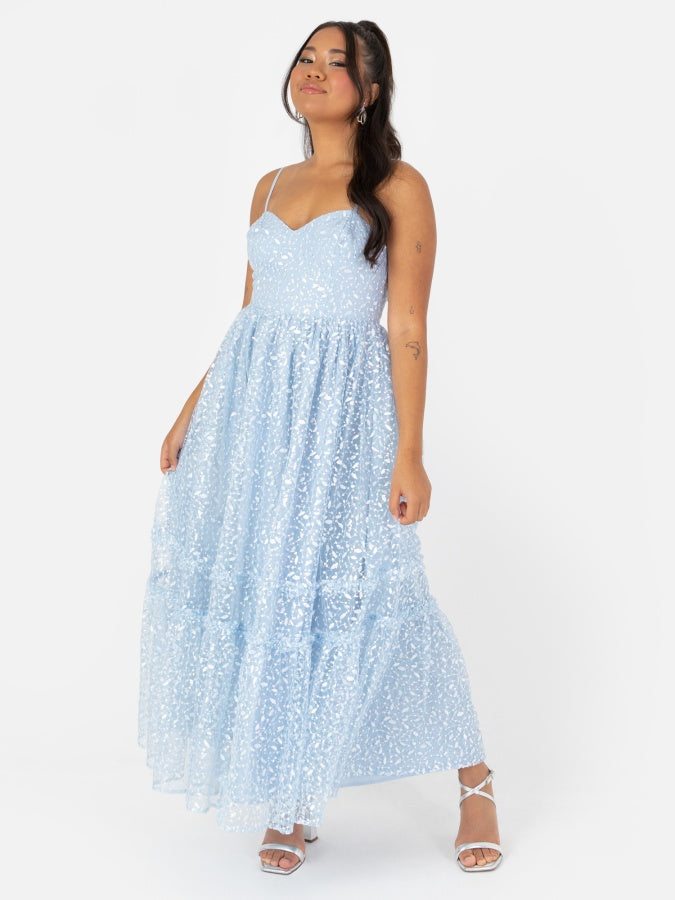 Maya Blue Sequin & Embroidery Cami Midaxi Dress