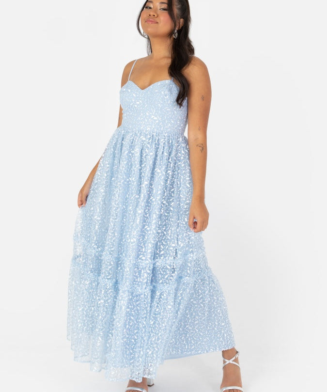 Maya Blue Sequin & Embroidery Cami Midaxi Dress
