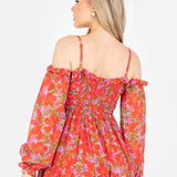 Anaya With Love Recycled Floral Print Bardot Long Sleeve Mini Dress