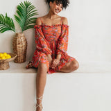 Anaya With Love Recycled Floral Print Bardot Long Sleeve Mini Dress
