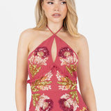 Maya Hot Pink Floral Embellished Halter Neck Maxi Dress