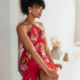 Maya Hot Pink Floral Embellished Halter Neck Maxi Dress