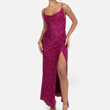 Maya Hot Pink Fully Embellished Cami Cowl Neck Maxi Dress