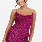 Maya Hot Pink Fully Embellished Cami Cowl Neck Maxi Dress