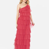 Anaya With Love Recycled Paradise Pink One Shoulder Tiered Ruffle Maxi Dress