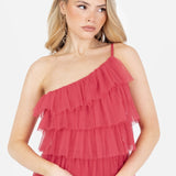 Anaya With Love Recycled Paradise Pink One Shoulder Tiered Ruffle Maxi Dress
