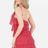 Anaya With Love Recycled Paradise Pink One Shoulder Tiered Ruffle Maxi Dress