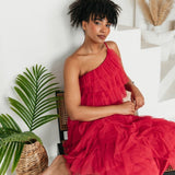 Anaya With Love Recycled Paradise Pink One Shoulder Tiered Ruffle Maxi Dress