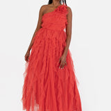 Anaya With Love Recycled Red Waterfall One Shoulder Maxi Dress