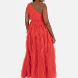 Anaya With Love Recycled Red Waterfall One Shoulder Maxi Dress