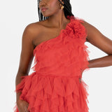 Anaya With Love Recycled Red Waterfall One Shoulder Maxi Dress