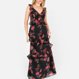 Anaya With Love Recycled Floral Strappy Black Maxi Dress with Ruffle Detail
