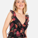 Anaya With Love Recycled Floral Strappy Black Maxi Dress with Ruffle Detail