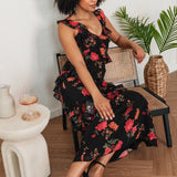 Anaya With Love Recycled Floral Strappy Black Maxi Dress with Ruffle Detail