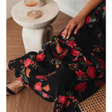 Anaya With Love Recycled Floral Strappy Black Maxi Dress with Ruffle Detail