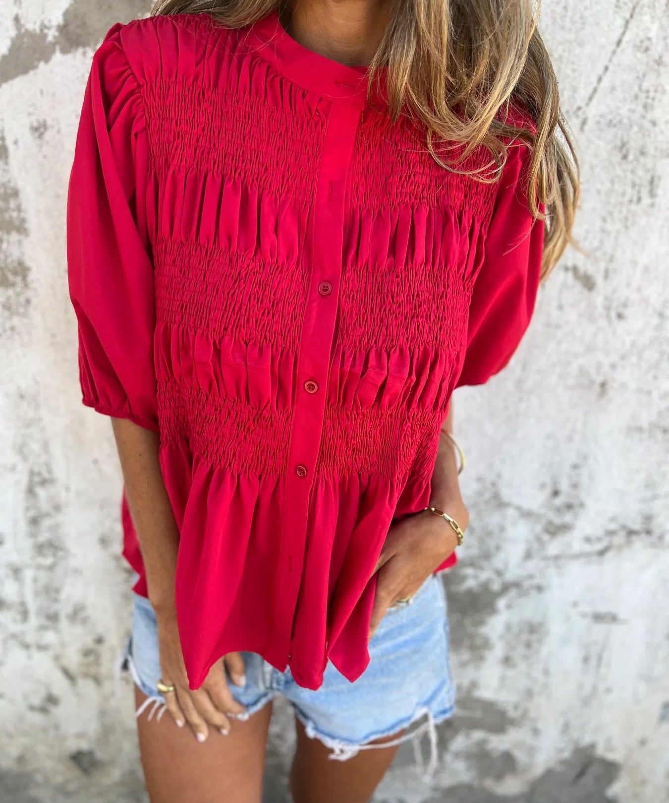 ELIZA™ - Pleated Button-Up Blouse