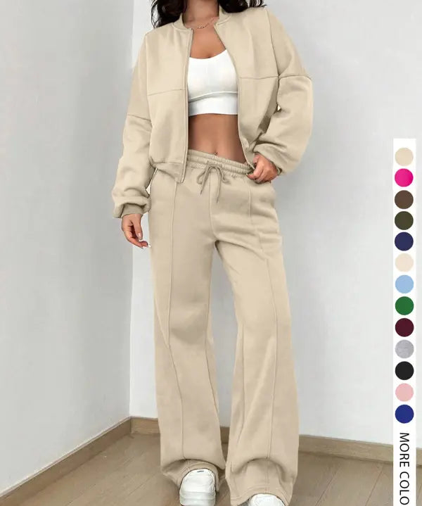 KELSEA™ - Casual Tracksuit Set for Women Zipper Jacket & Natural Waist Pants