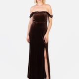 Maya Chocolate Velvet Bardot Dress