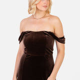 Maya Chocolate Velvet Bardot Dress