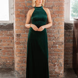 Maya Emerald Halter Neck Velvet Maxi Dress