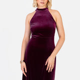 Maya Purple Halter Neck Velvet Maxi Dress