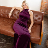 Maya Purple Halter Neck Velvet Maxi Dress