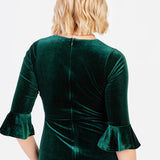 Maya Emerald Green V Neck 3/4 Flute Sleeve Velvet Maxi Dress