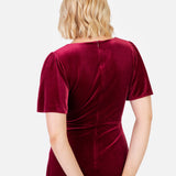 Maya Cranberry Faux Wrap Short Sleeve Velvet Maxi Dress