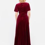Maya Cranberry Faux Wrap Short Sleeve Velvet Maxi Dress