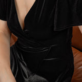 Maya Black Faux Wrap Short Sleeve Velvet Maxi Dress