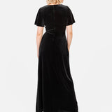 Maya Black Faux Wrap Short Sleeve Velvet Maxi Dress