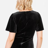 Maya Black Faux Wrap Short Sleeve Velvet Maxi Dress