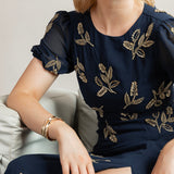 Maya Navy Embellished Short Sleeve Maxi Dress with Open Back