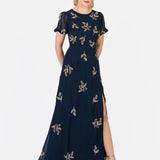 Maya Navy Embellished Short Sleeve Maxi Dress with Open Back
