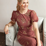 Maya Copper Rose Embellished Short Sleeve Maxi Dress with Open Back