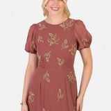 Maya Copper Rose Embellished Short Sleeve Maxi Dress with Open Back