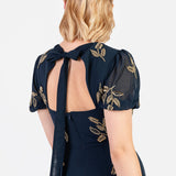 Maya Navy Embellished Short Sleeve Maxi Dress with Open Back